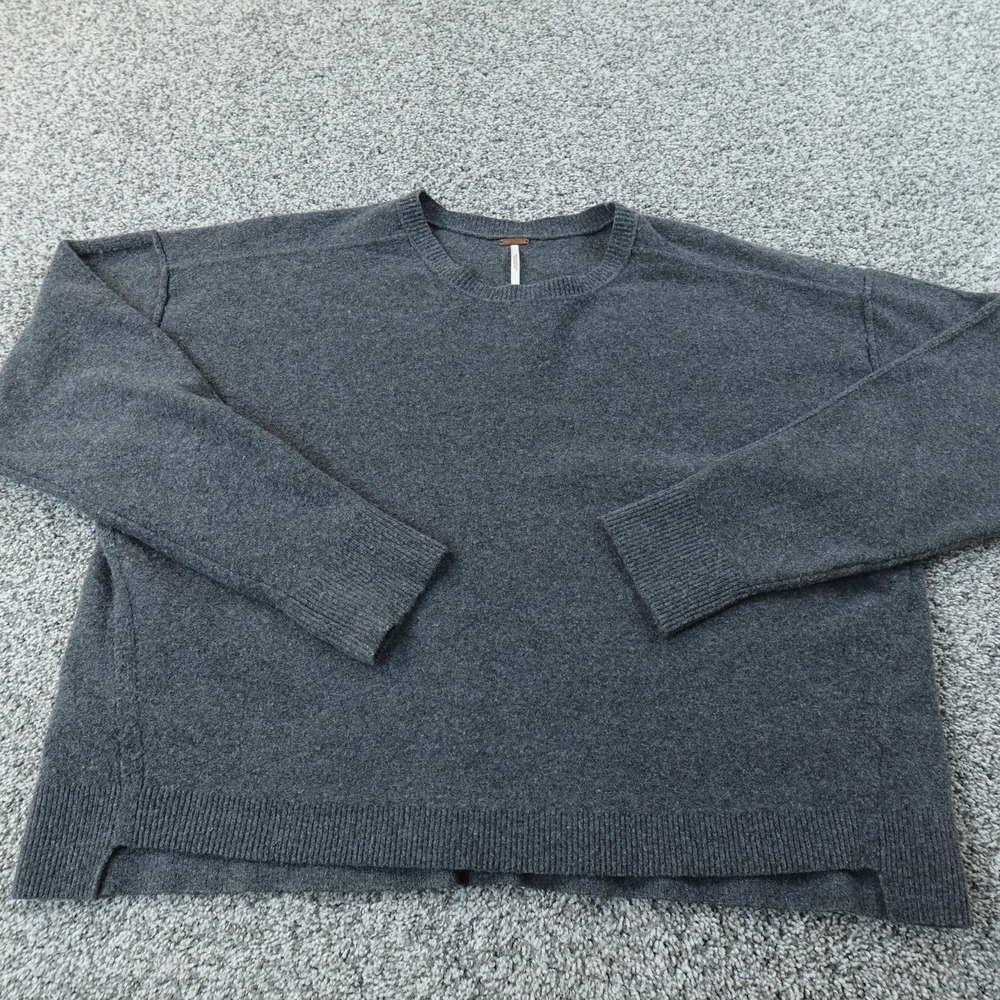 Free People Sweater Womens S Gray Knit Pullover Crewneck Oversized Boho Cozy Top